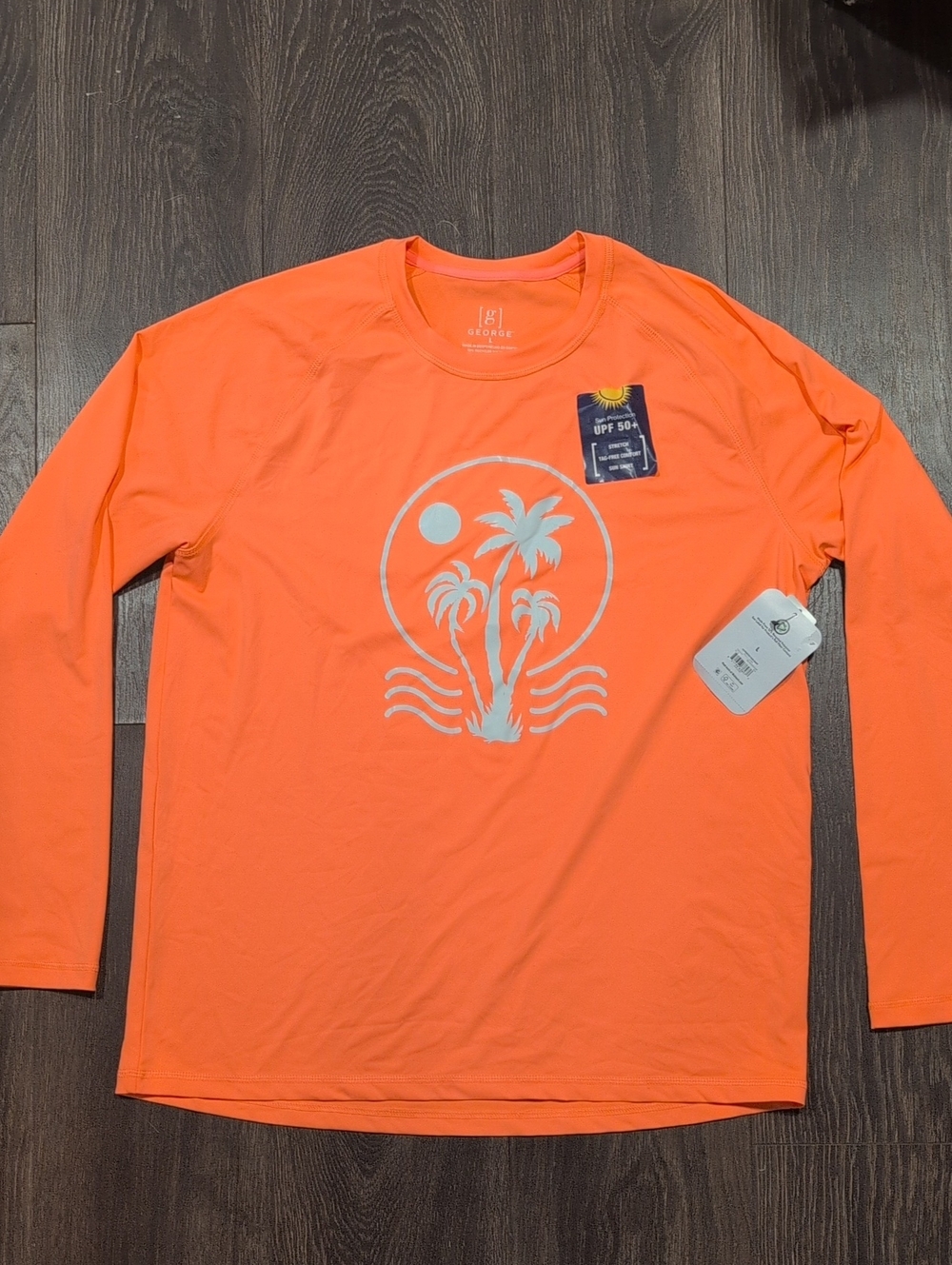 George Men's Orange Long Sleeve Crew Neck UPF 50+ Quick Dry Stretch Tee L